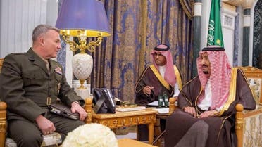 Saudi King Salman bin Abdulaziz met US Central Command commander General Kenneth McKenzie at al-Yamamah Palace. (SPA)