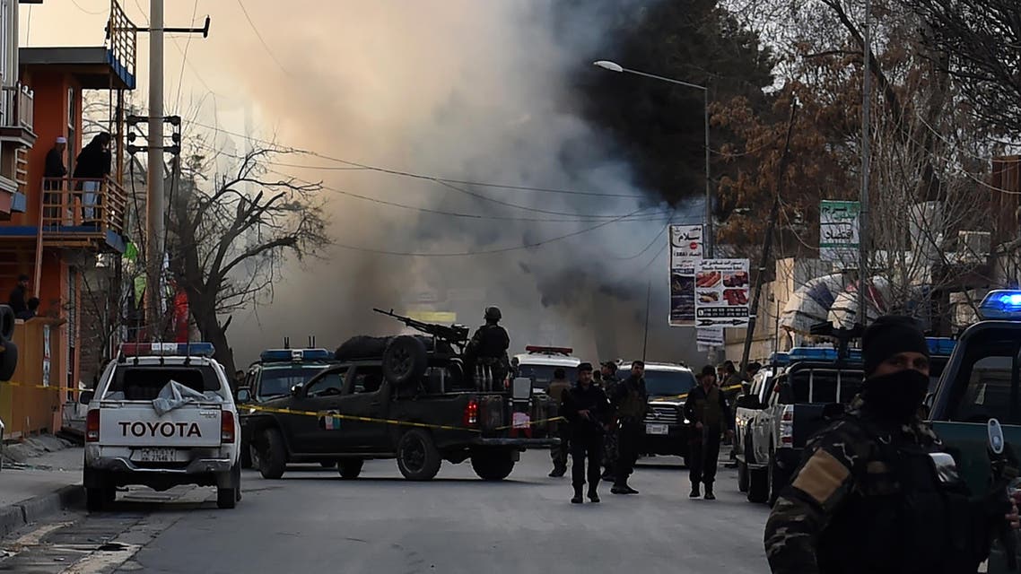 Afghan security personnel arrive at the site of an explosion in Kabul on March 13, 2017. (AFP)