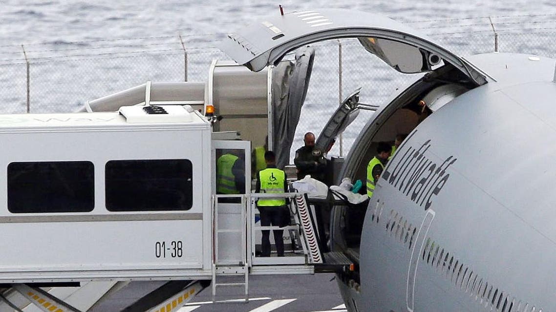 AFP Photo DOCUMENT REFERENCE000_1FS7JI SLUGPORTUGAL - GERMANY - ACCIDENT - TOURISM CREATION DATE4/20/2019 CITY/COUNTRYFUNCHAL, PORTUGAL CREDITMIGUEL RIOPA / AFP FILE SIZE/PIXELS/DPI11.57 Mb / 2500 x 1617 / 300 dpi PORTUGAL-GERMANY-ACCIDENT-TOURISM Injured victims of a bus crash occurred on April 17, 2019, board a German air force 'Luftwaffe' Airbus 310 aircraft, at the Madeira international airport, in Funchal, to be transported back to Germany on April 20, 2019. (AFP)