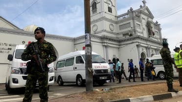 Sri Lankan military officials stand guard in front of the St. Anthony's Shrine, Kochchikade church after an explosion in Colombo, Sri Lanka April 21, 2019. (Reuters)