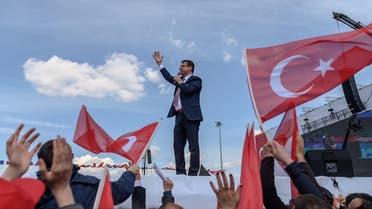 Istanbul's new mayor Ekrem Imamoglu delivers a speech on April 21, 2019 during a rally in Istanbul as he celebrates after narrowly edging out his rival to capture Istanbul mayor's office. (AFP)