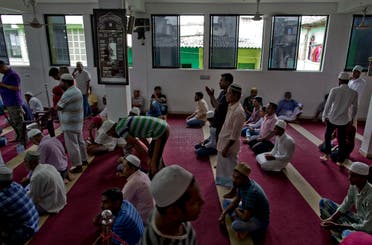 Muslim men gather to pray at a mosque in Colombo, Sri Lanka, Friday, April 26, 2019. (AP)