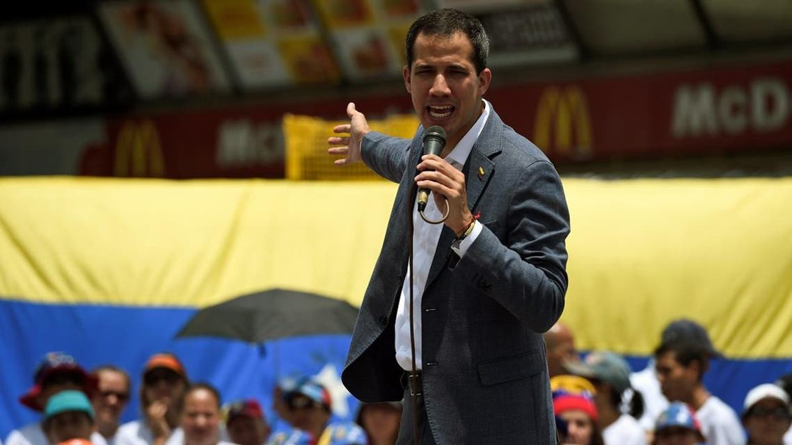 Venezuelan opposition leader and self-proclaimed acting president Juan Guaido addresses supporters during a rally, as part of the “Operation Freedom”, in Chacaito, Caracas, Venezuela on April 27, 2019. (AFP)