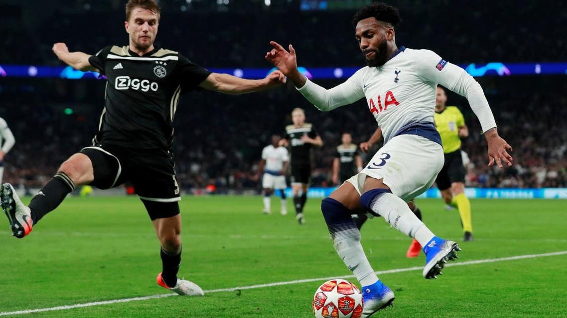 Tottenham’s Danny Rose in action with Ajax’s Joel Veltman in the Champions League Semi Final First Leg on April 30, 2019. (Reuters)