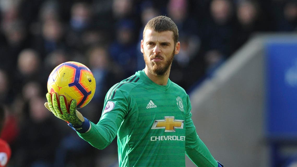 Manchester United's goalkeeper David De Gea reacts during the English Premier League soccer match (AP)