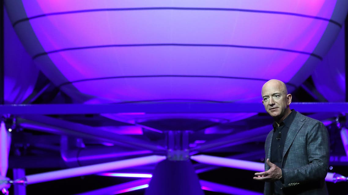 Jeff Bezos, owner of Blue Origin, introduces a new lunar landing module called Blue Moon during an event at the Washington Convention Center, May 9, 2019 in Washington, DC. (AFP)