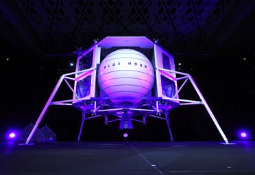 Jeff Bezos, owner of Blue Origin, introduces a new lunar landing module called Blue Moon during an event at the Washington Convention Center, May 9, 2019 in Washington, DC.