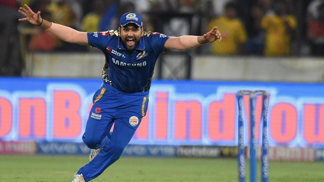 Mumbai Indians cricket captain Rohit Sharma celebrates after winning the 2019 IPL Twenty20 final cricket match between Mumbai Indians and Chennai Super Kings in Hyderabad on May 12, 2019. (AFP)
