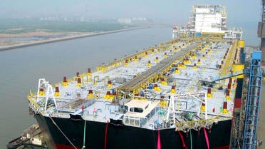 A newly completed 230,000-ton oil processing and storage ship is shown in Dalian, a coastal city in northeast China’s Liaoning Province. (AP)