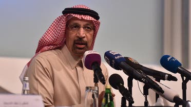 Saudi Energy Minister Khaled al-Falih speaks at a press conference at the APSARC King Abdullah Petroleum Studies and Research Center in the capital Riyadh. (AFP)