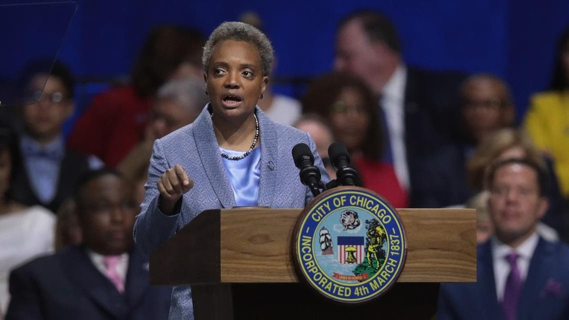 Lori Lightfoot addresses guests after being sworn in as Mayor of Chicago during a ceremony at the Wintrust Arena on May 20, 2019 in Chicago, Illinois. (AFP)