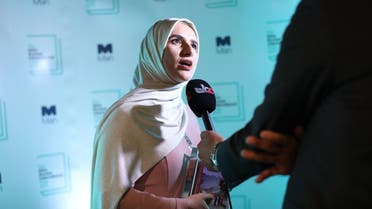Arabic author Jokha Alharthi speaks to the media after winning the Man Booker International Prize for the book 'Celestial Bodies' in London. (AFP)