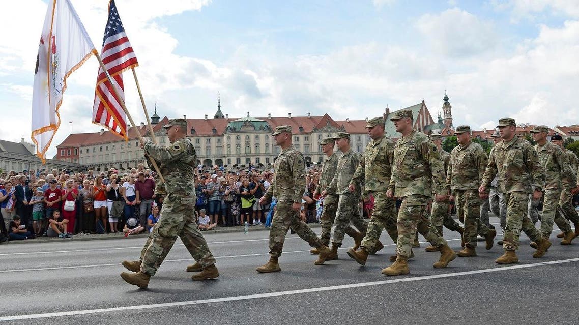 a group of US Army soldiers take part in an annual military parade celebrating Polish Army Day in Warsaw, Poland. (AP)