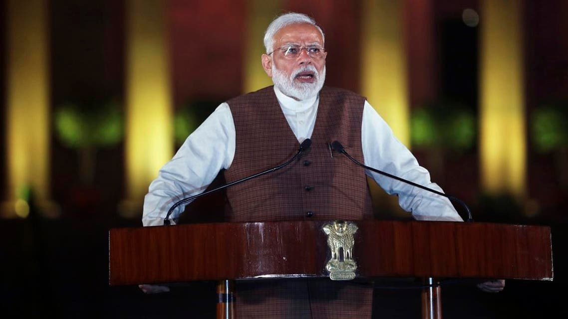 Indian Prime Minister Narendra Modi speaks to the media after meeting with the President to stake claim to form the government in New Delhi, India, on May 25, 2019. (AP)