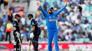 India’s Captain Virat Kohli gestures whilst fielding during the 2019 Cricket World Cup warm up match between India and New Zealand at The Oval in London on May 25, 2019.  (AFP)