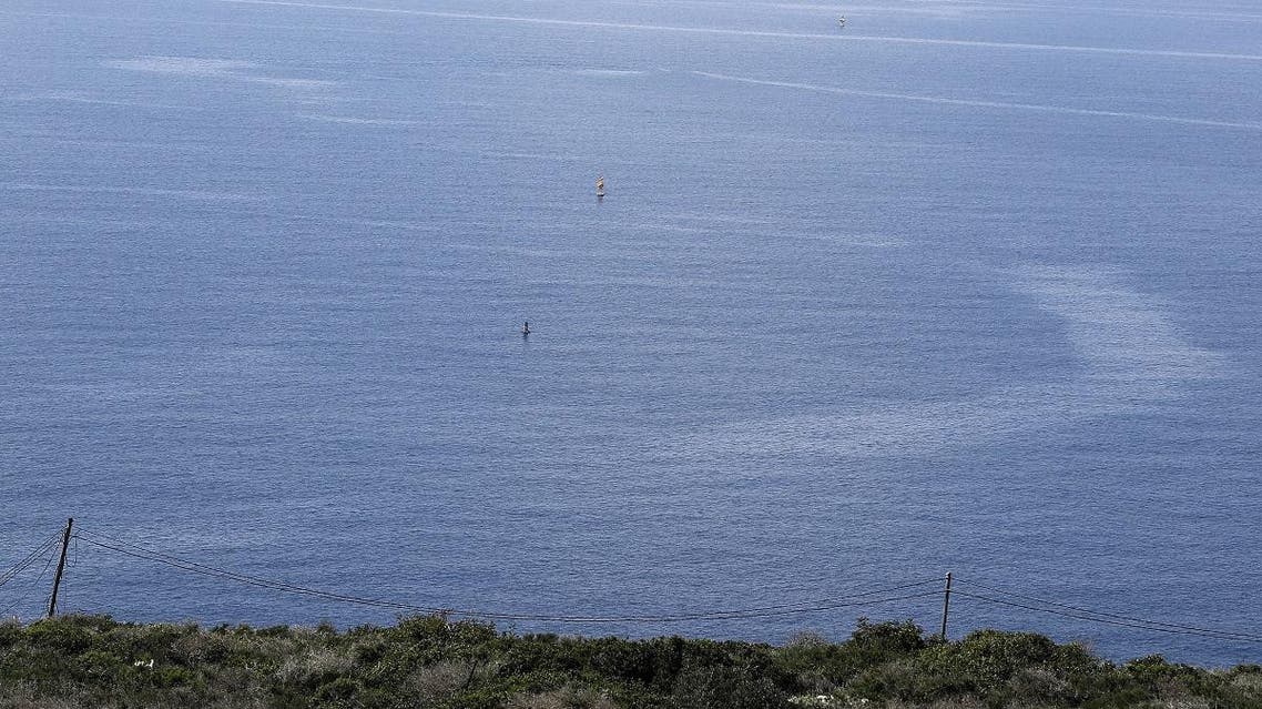 A picture taken on February 24, 2018 from Lebanon's southern border town of Naqura on the border with Israel, south of Beirut, shows the maritime boundaries between Lebanon and Israel. (AFP)