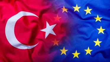 Flags of the Turkey and the European Union.Flag money concept - Stock image