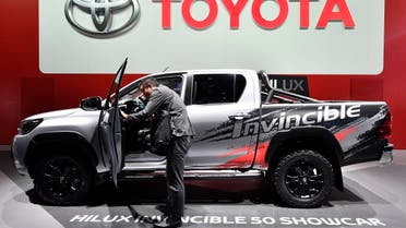 A man looks at a Toyota Hilux Invincible 50 Showcar on the first media day of the International Frankfurt Motor Show IAA in Frankfurt, Sept. 12, 2017. (AP)