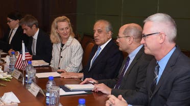 Deputy Assistant US Secretary of State for South and Central Asian Affairs Alice Wells (3L), and US envoy Zalmay Khalilzad -- the US Special Representative for Afghanistan Reconciliation (3R) talk with Pakistan's Foreign Affairs Additional Secretary Aftab Khokhar (unseen) at the Foreign Ministry in Islamabad. (AP)
