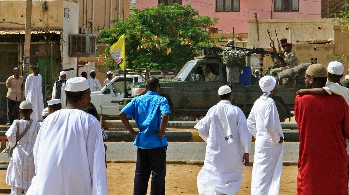 Members of Sudan’s security forces patrol as Muslim worshippers attend Eid al-Fitr prayers marking the end of the holy fasting month of Ramadan on June 5, 2019 in Omdurman, just across the Nile from the capital Khartoum. (AFP)