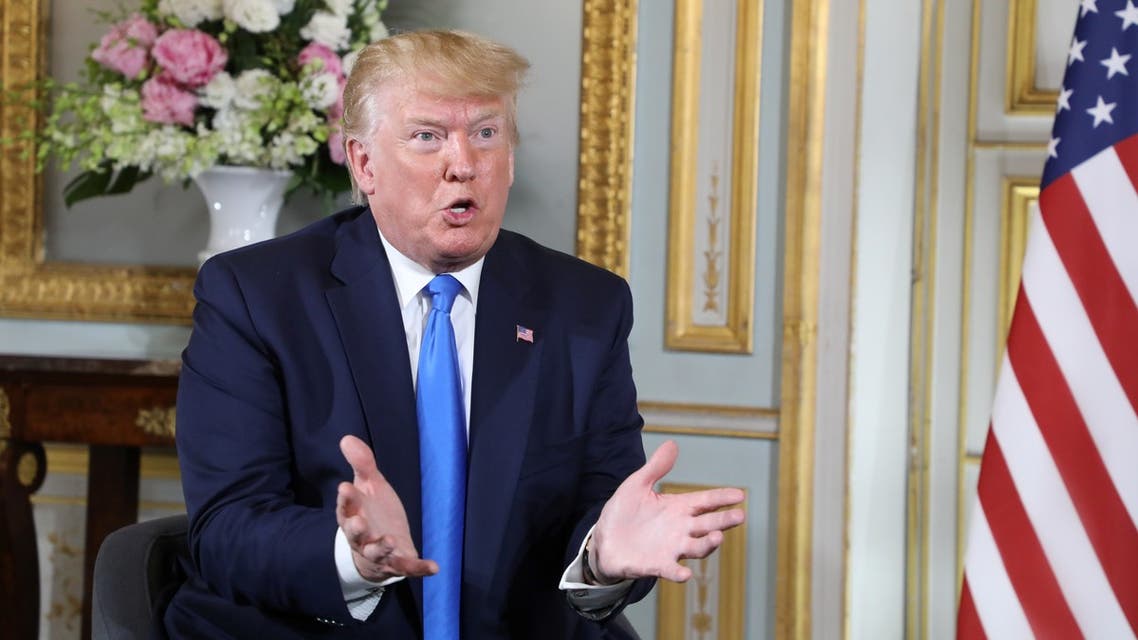 US President Donald Trump looks on during a meeting with French President at the Prefecture of Caen, Normandy, north-western France, on June 6, 2019, on the sidelines of D-Day commemorations marking the 75th anniversary of the World War II Allied landings in Normandy.