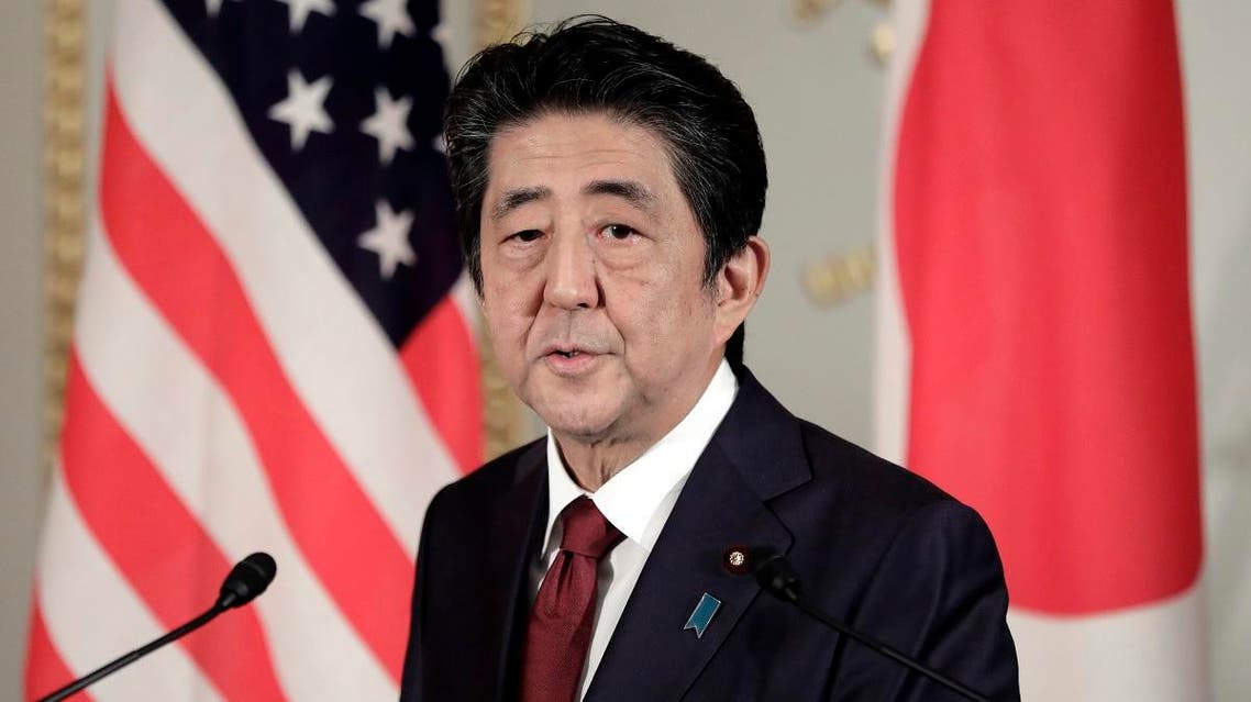 Japan's Prime Minister Shinzo Abe speaks during a joint press conference with US President Donald Trump (not pictured) at Akasaka Palace in Tokyo on May 27, 2019. (AFP)
