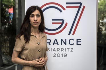 Laureate of the 2018 Nobel Peace Prize and Iraqi Yazidi activist Nadia Murad poses upon her arrival to an event organised by the AFD (French Development Agency) on May 9, 2019 in Paris. (AFP)