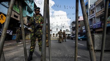 Sri Lankan soldiers stand guard near St. Anthony's Shrine in Colombo on April 28, 2019, a week after a series of bomb blasts targeting churches and luxury hotels on Easter Sunday in Sri Lanka. (AFP)