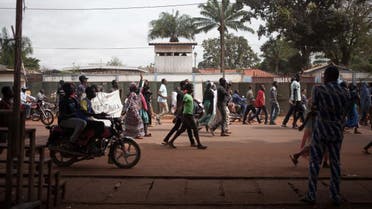 File photo of Protesters walking in front of a peacekeeping mission during a demonstration against the dismissal of the speaker of the National Assembly, Abdou Karim Meckassoua, on October 23, 2018 in Bangui. (AFP)