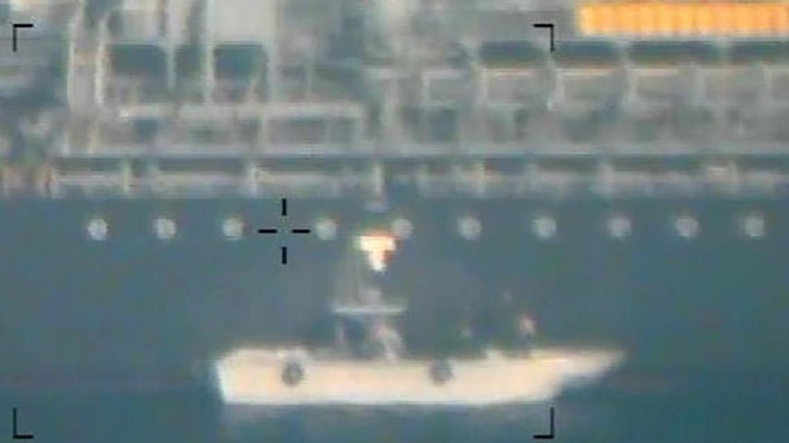 This image released on June 17, 2019 by the US Department of Defense in a press release is presented as a new evidence incriminating Iran in the June 13 tanker attacks in the Gulf of Oman. (AFP)