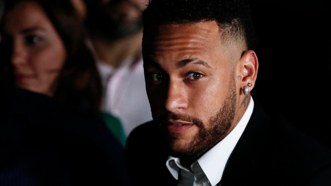 Neymar (C) speaks to the media in Sao Paulo on June 13, 2019. (AFP)