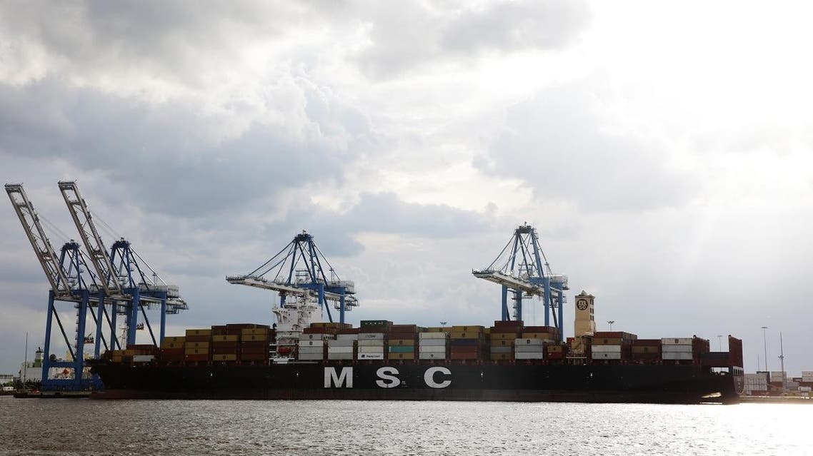 Cranes unload the freight ship MSC Gayane, after US authorities seized more than 16 tons of cocaine at the Packer Marine Terminal in Philadelphia, Pennsylvania on June 18, 2019. (AFP)