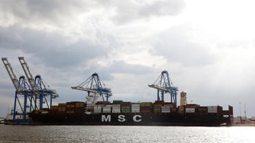 Cranes unload the freight ship MSC Gayane, after US authorities seized more than 16 tons of cocaine at the Packer Marine Terminal in Philadelphia, Pennsylvania on June 18, 2019. (AFP)