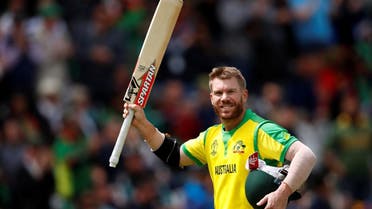 Australia’s David Warner after a wicket in the ICC Cricket World Cup match against Bangladesh at Trent Bridge, Nottingham, Britain, on June 20, 2019. (Reuters)