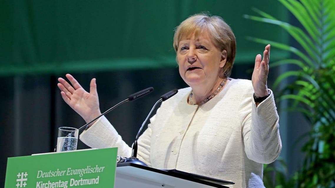 German Chancellor Angela Merkel gives a speech during the German Protestant Church Day (Kirchentag) meeting in Dortmund. (AFP)