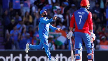India's Virat Kohli celebrates the wicket of Afghanistan’'s Mohammad Nabi in the ICC Cricket World Cup match at The Ageas Bowl, Southampton, Britain, on June 22, 2019. (Reuters)