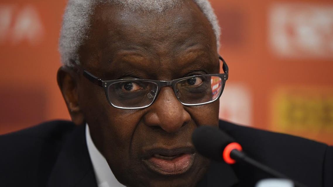 IAAF president Lamine Diack speaks during the IAAF Congress closing press conference ahead of the Athletics World Championships in Beijing on August 20, 2015. The Athletics World Championships will be held in Beijing from August 22 to 30. AFP PHOTO / GREG BAKER