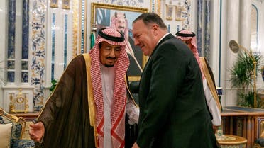 US Secretary of State Mike Pompeo meets with King Salman at Al Salam Palace in Jeddah. (Reuters)