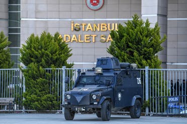 An armored Turkish police vehicle stands outside the courthouse in Istanbul. (File photo: AFP)