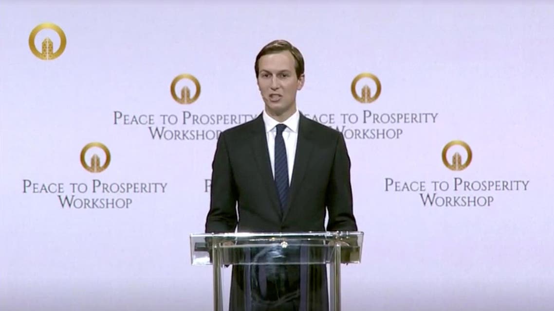 Jared Kushner speaks at the opening of the “Peace to Prosperity” conference in Manama on June 25, 2019. (Reuters)