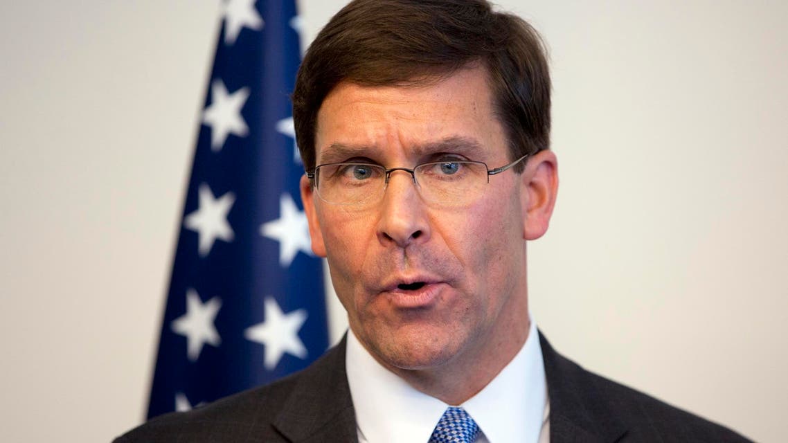Mark Esper speaks during a press meet in Brussels on June 26, 2019. (AP)