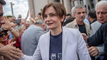 Canan Kaftancioglu (C) arrives at the courthouse in Istanbul on June 28, 2019. (AFP)