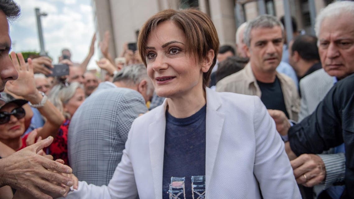 Canan Kaftancioglu (C) arrives at the courthouse in Istanbul on June 28, 2019. (AFP)