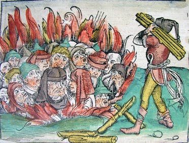 رسم تخيلي لعملية إحراق عدد من اليهود بأوروبا خلال العصور الوسطى