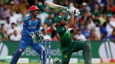 Pakistan’s Wahab Riaz hits a six against Afghanistan at Headingley, Leeds, Britain, in the ICC Cricket World Cup  group match on June 29, 2019. (Reuters)