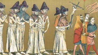 رسم تخيلي لأوروبيين بصدد جلد أنفسهم بالعصور الوسطى