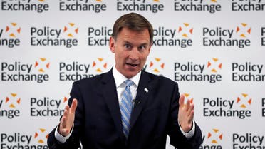 Jeremy Hunt, a leadership candidate for Britain's Conservative Party, delivers a speech on his Brexit plan, in London, Britain, July 1, 2019. Frank Augstein/Pool via REUTERS