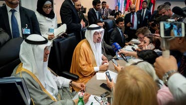 Saudi Arabia's Energy Minister Khalid Al-Falih talks to journalists at the beginning of an OPEC meeting in Vienna. (AFP)