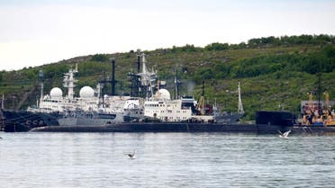 A picture taken on July 2, 2019, shows an unidentified submarine in the city of Severomorsk, in Russia. (AFP)
