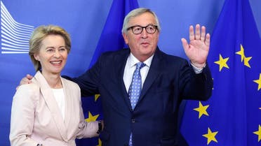 Outgoing president of the European Commission Jean-Claude Juncker (R) meets with German Defence minister and newly-appointed EU Commission Chief Ursula von der Leyen in Brussels on July 4, 2019. (AFP)